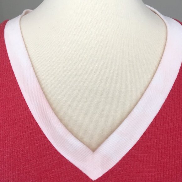 Wildfox Shirt Top Red Graphic Hearts Waffle Knit Thermal V Neck Ruffle Hem XS - Picture 3 of 10